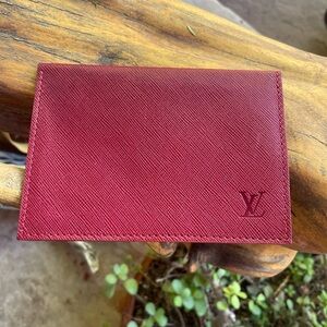 Louis Vuitton red-Leather Card envelope Case with LV Monogram